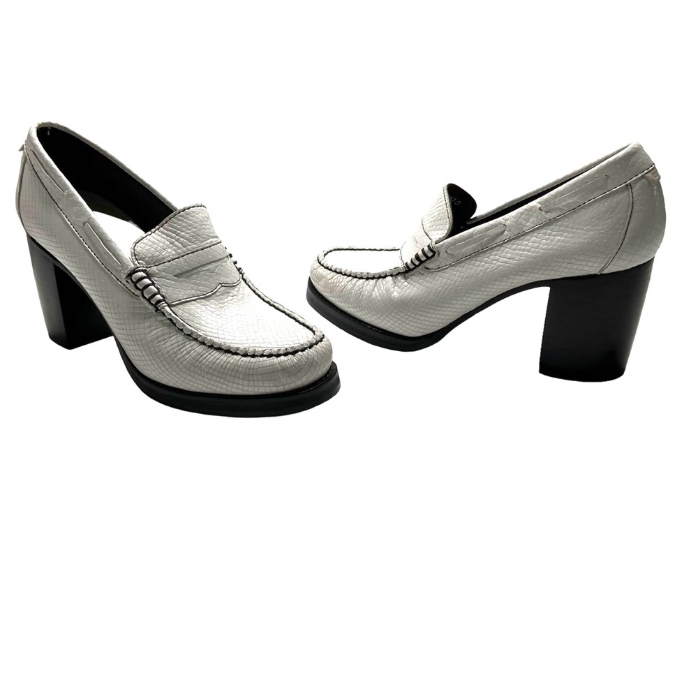 RE/DONE + WEEJUNS The Winsome Heel Loafer in White Textured Leather